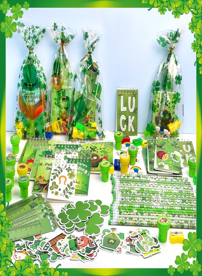 Jiytivity 242 Pcs St Patricks Day Stationery Set Lucky Shamrock Classroom Gifts with Pencils Notebooks Erasers Stampers Stickers for St Patricks Day Party Favors Classroom Exchange Gifts Prizes Party Supplies - Image 5